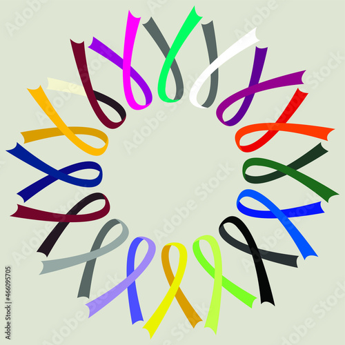 Vector graphics - a set of colorful ribbons arranged in a circle. Concept - fighting cancer