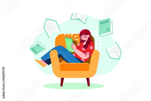 E-books Illustration concept. Flat illustration isolated on white background.