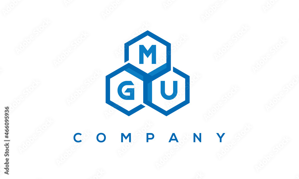 MGU letters design logo with three polygon hexagon logo vector template