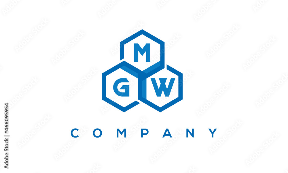 MGW letters design logo with three polygon hexagon logo vector template
