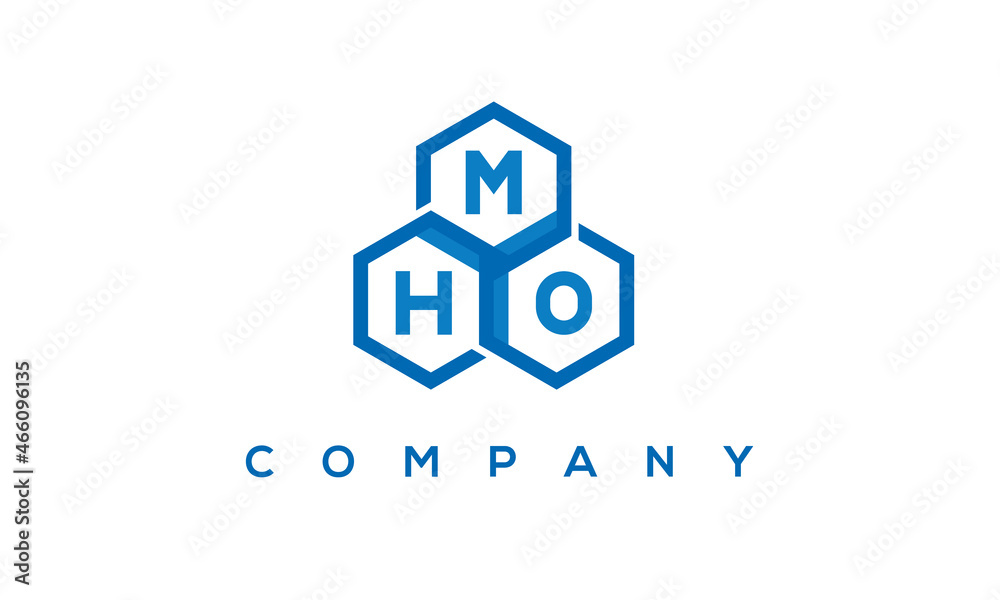 MHO letters design logo with three polygon hexagon logo vector template