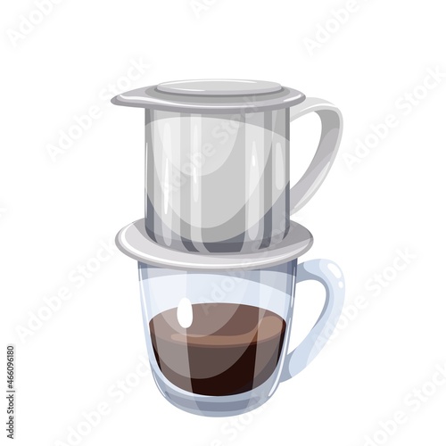 Coffee dripping in vietnamese style, vector illustration. Alternative equipment brewing coffee illustration.
