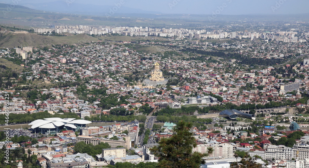 Tbilisi in the summer. Panoramic bird's-eye view. The capital of Georgia. Old town view