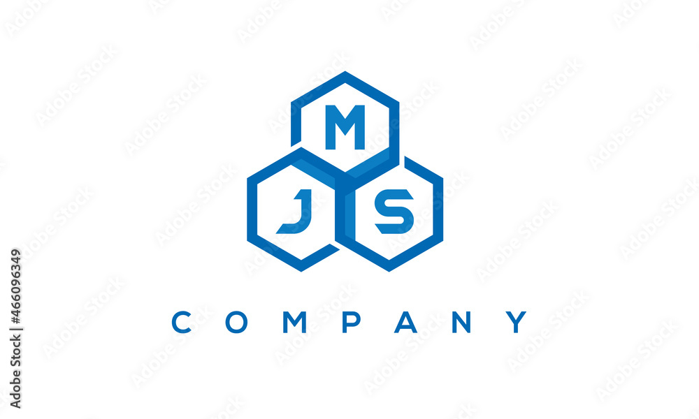 MJS letters design logo with three polygon hexagon logo vector template
