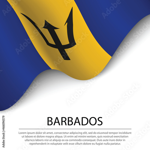 Waving flag of Barbados on white background. Banner or ribbon template for independence day
