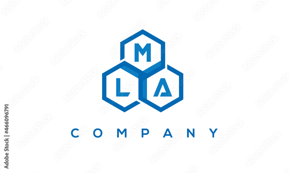 MLA letters design logo with three polygon hexagon logo vector template