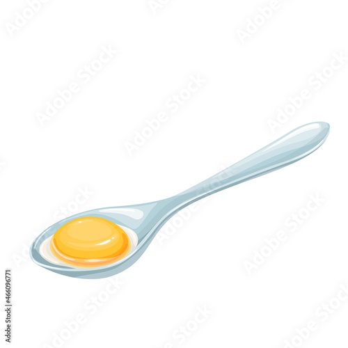 Chicken raw egg yolk on a metal spoon vector illustration