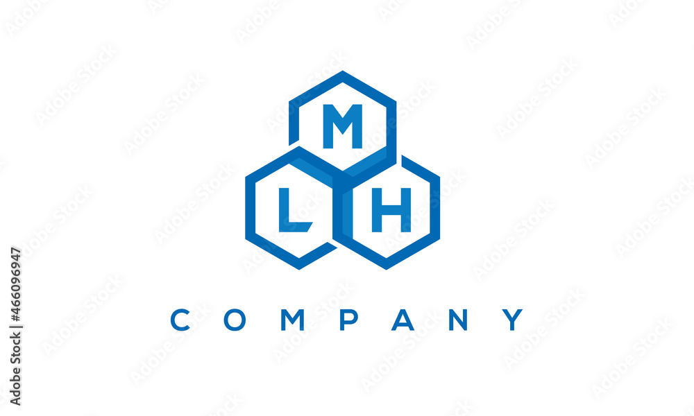 MLH letters design logo with three polygon hexagon logo vector template