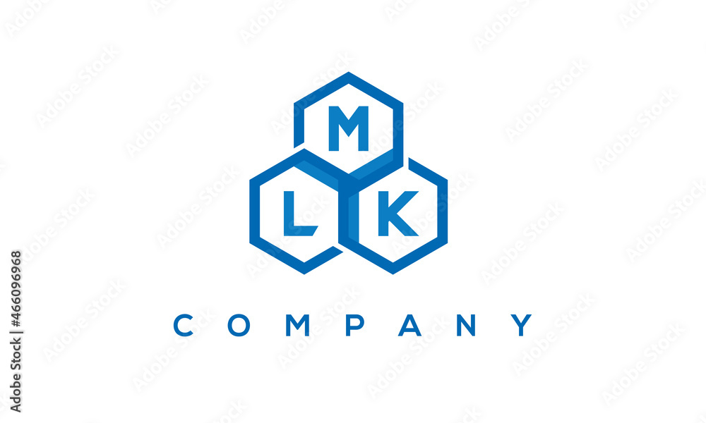 MLK letters design logo with three polygon hexagon logo vector template