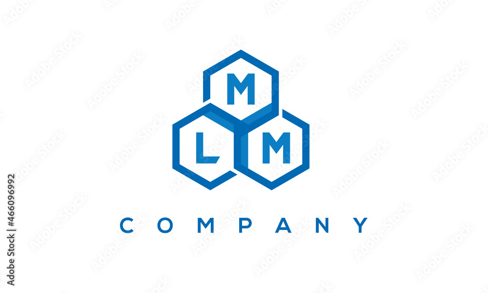 MLM letters design logo with three polygon hexagon logo vector template