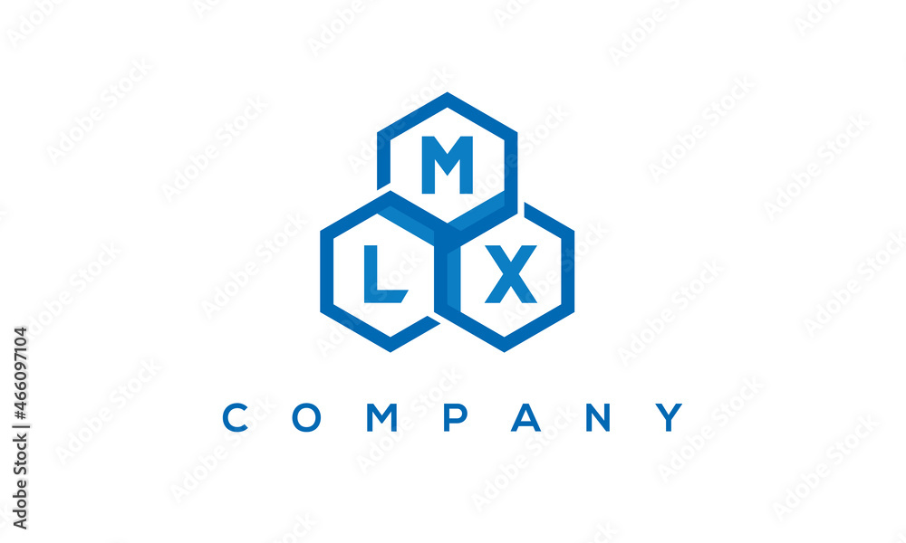 MLX letters design logo with three polygon hexagon logo vector template