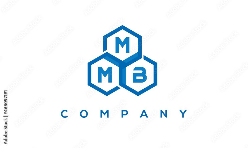 MMB letters design logo with three polygon hexagon logo vector template