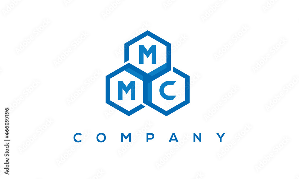 MMC letters design logo with three polygon hexagon logo vector template