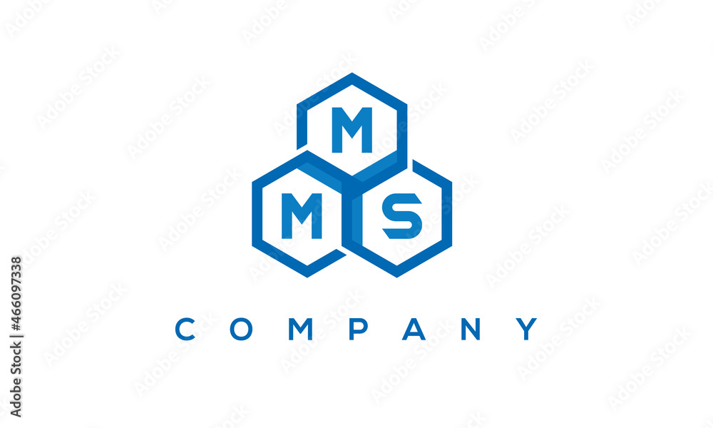 MMS letters design logo with three polygon hexagon logo vector template