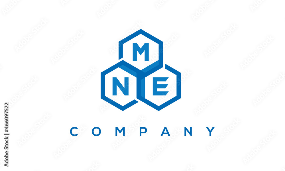 MNE letters design logo with three polygon hexagon logo vector template