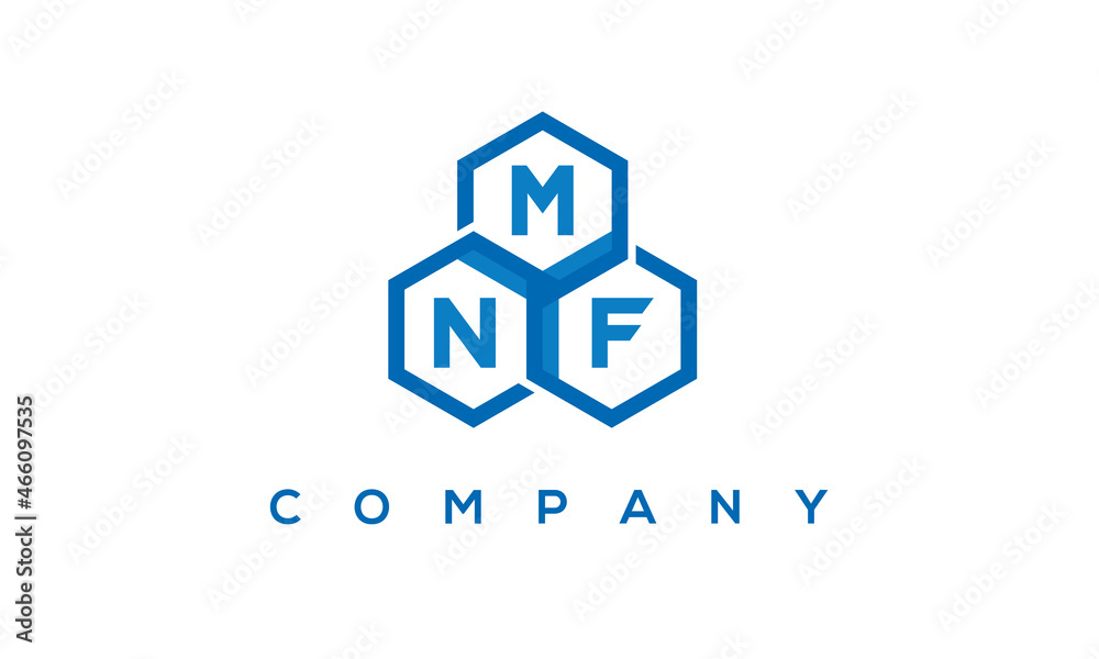 MNF letters design logo with three polygon hexagon logo vector template