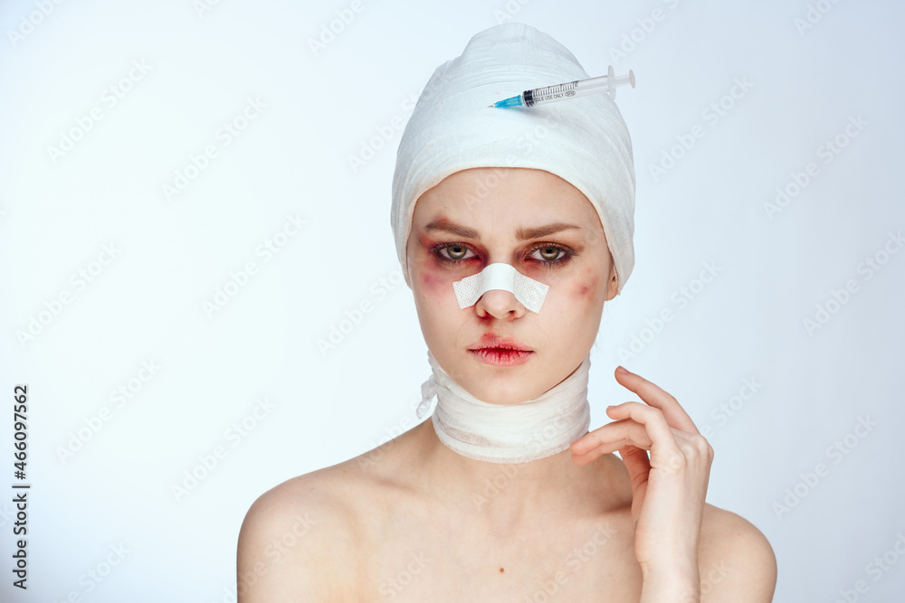 portrait of a woman plastic surgery operation bare shoulders light background portrait of a woman plastic surgery operation bare shoulders light background