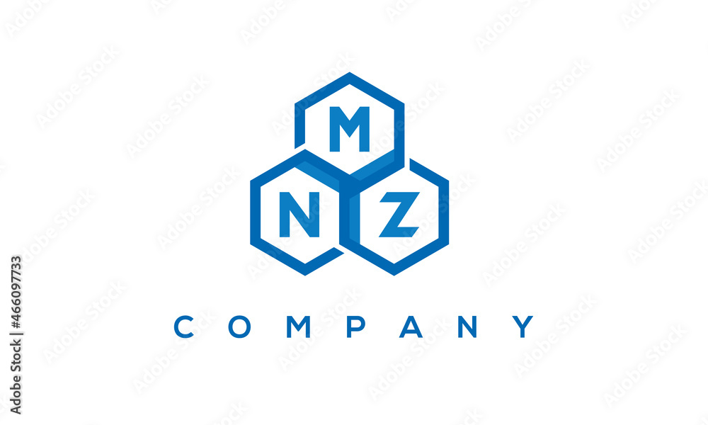 MNZ letters design logo with three polygon hexagon logo vector template