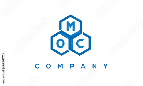 MOC letters design logo with three polygon hexagon logo vector template