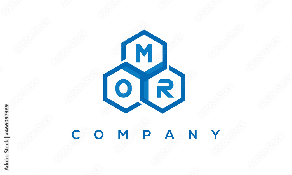 MOR letters design logo with three polygon hexagon logo vector template
