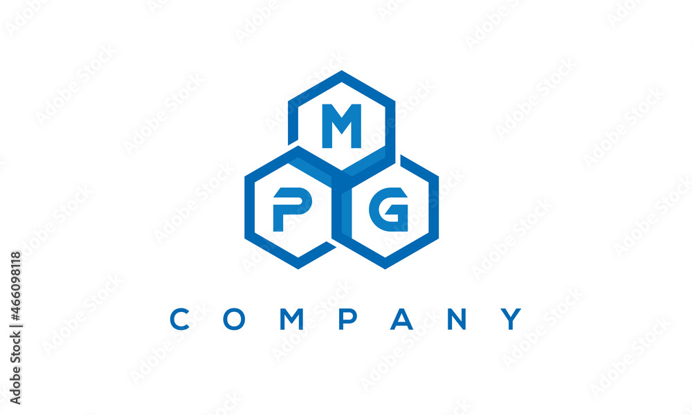 MPG letters design logo with three polygon hexagon logo vector template