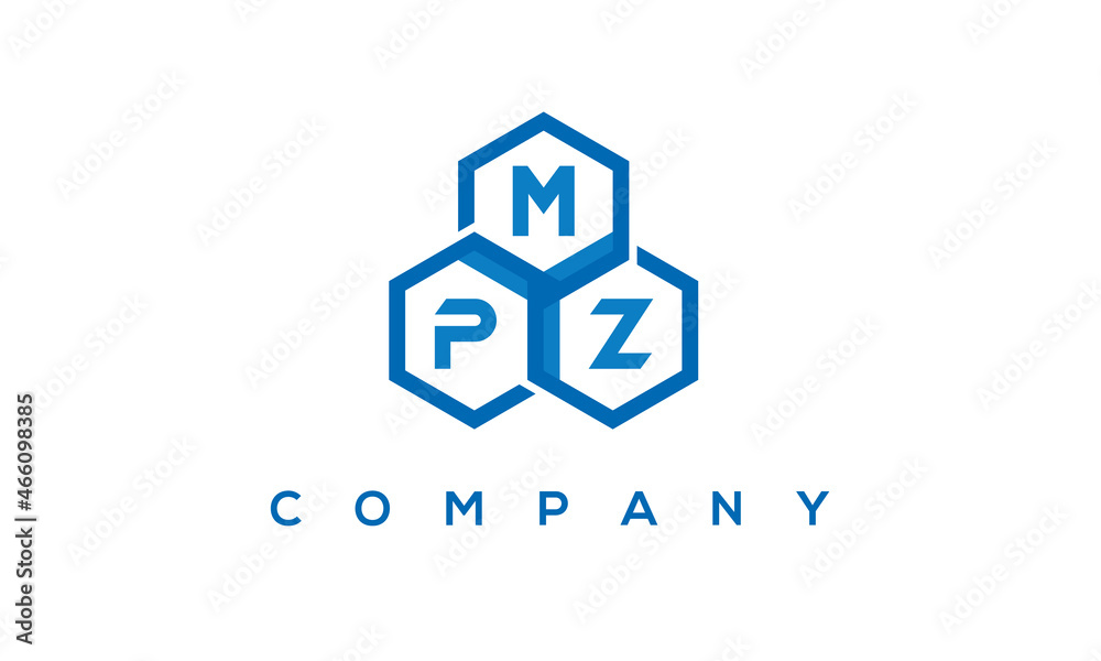 MPZ letters design logo with three polygon hexagon logo vector template