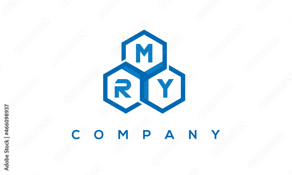 MRY letters design logo with three polygon hexagon logo vector template