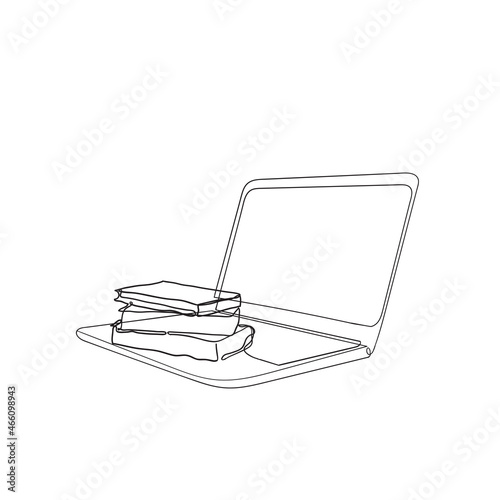 hand drawn doodle laptop and book illustration in continuous line drawing vector isolated