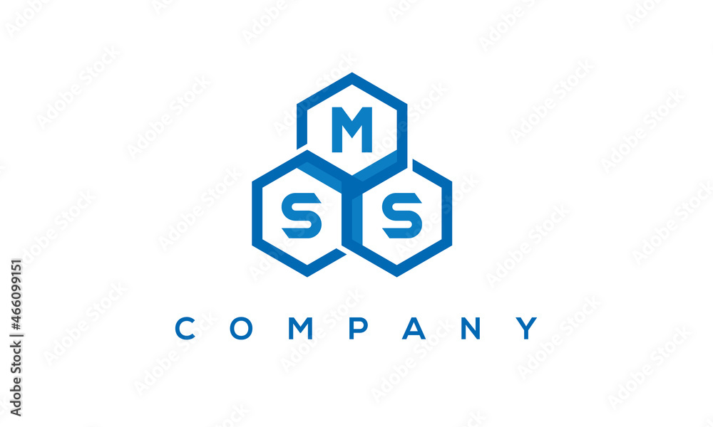MSS letters design logo with three polygon hexagon logo vector template