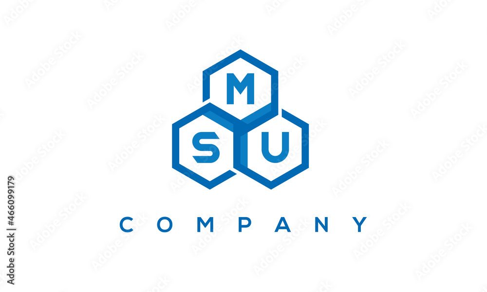 MSU letters design logo with three polygon hexagon logo vector template