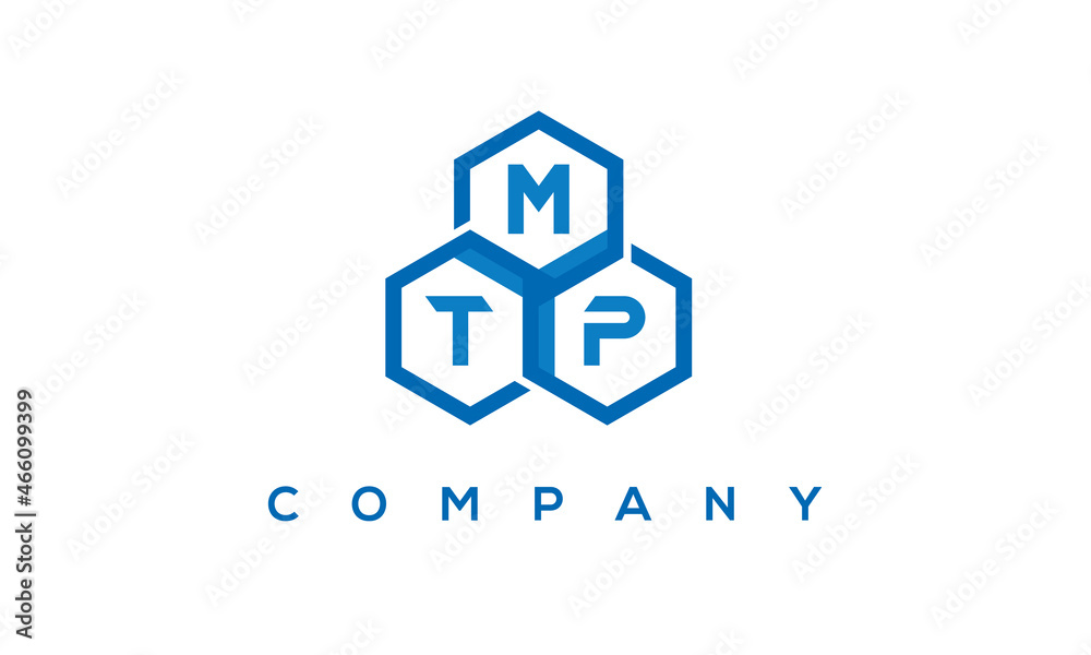 MTP letters design logo with three polygon hexagon logo vector template