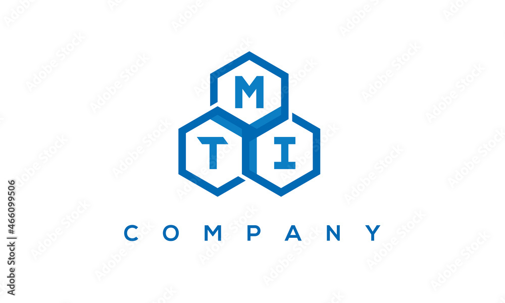 MTI letters design logo with three polygon hexagon logo vector template
