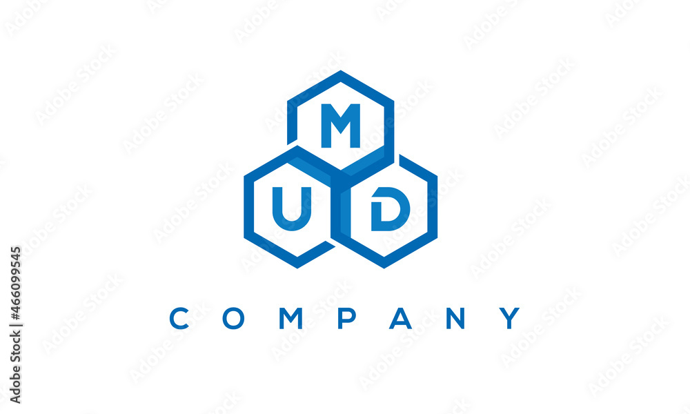 MUD letters design logo with three polygon hexagon logo vector template MUD letters design logo with three polygon hexagon logo vector template