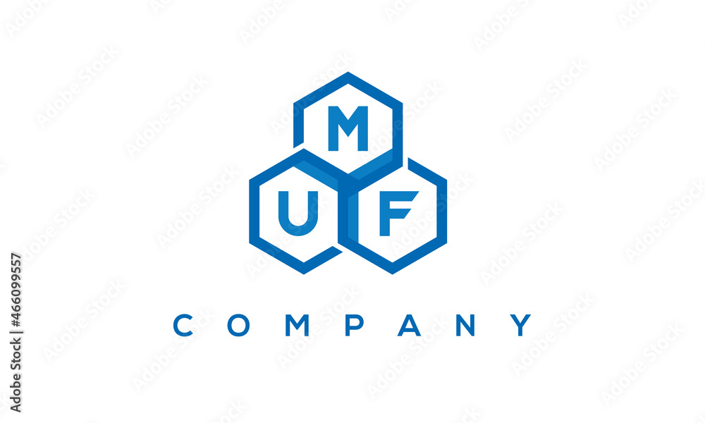 MUF letters design logo with three polygon hexagon logo vector template