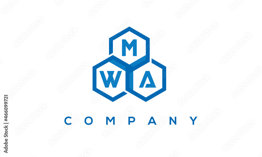 MWA letters design logo with three polygon hexagon logo vector template