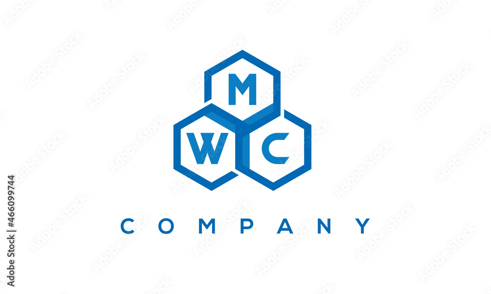 MWC letters design logo with three polygon hexagon logo vector template