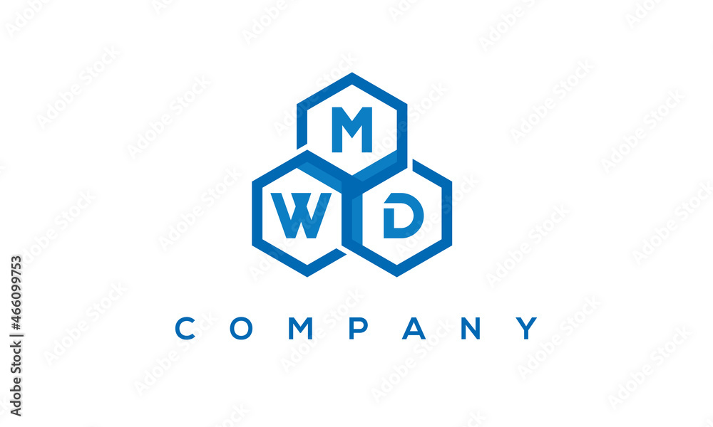 MWD letters design logo with three polygon hexagon logo vector template