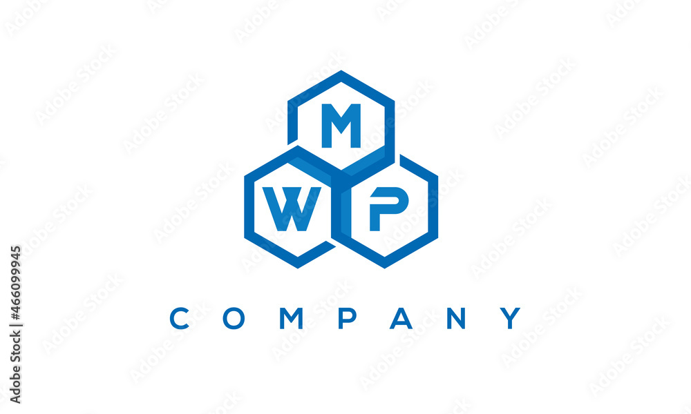 MWP letters design logo with three polygon hexagon logo vector template