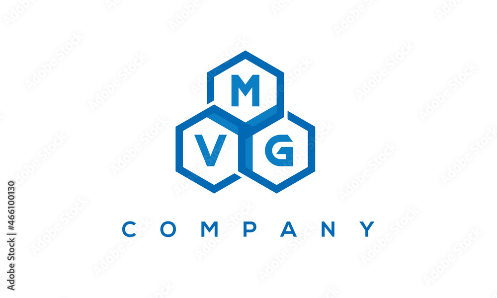 MVG letters design logo with three polygon hexagon logo vector template