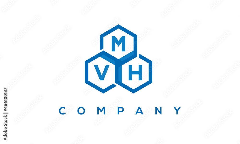 MVH letters design logo with three polygon hexagon logo vector template