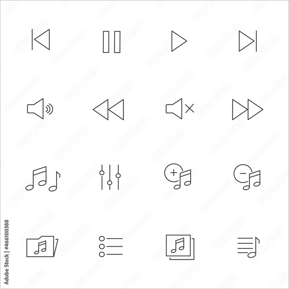 Simple Set of Music Controls Related Vector Line Icons. Contains such Icons as Artist, Songs List, Mute and more. Editable Stroke. Simple Set of Music Controls Related Vector Line Icons. Contains such Icons as Artist, Songs List, Mute and more. Editable Stroke.