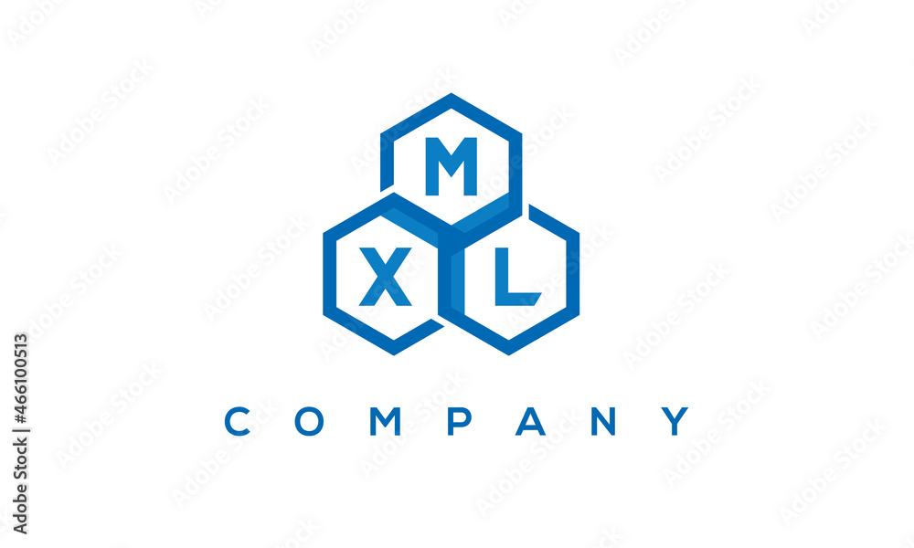 MXL letters design logo with three polygon hexagon logo vector template