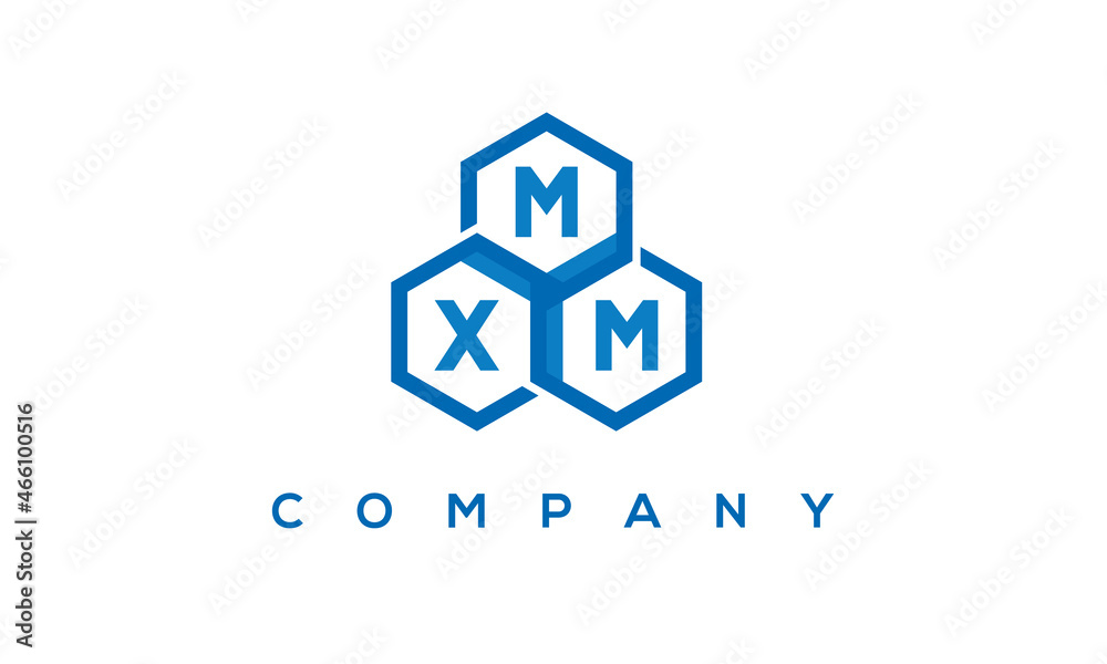 MXM letters design logo with three polygon hexagon logo vector template
