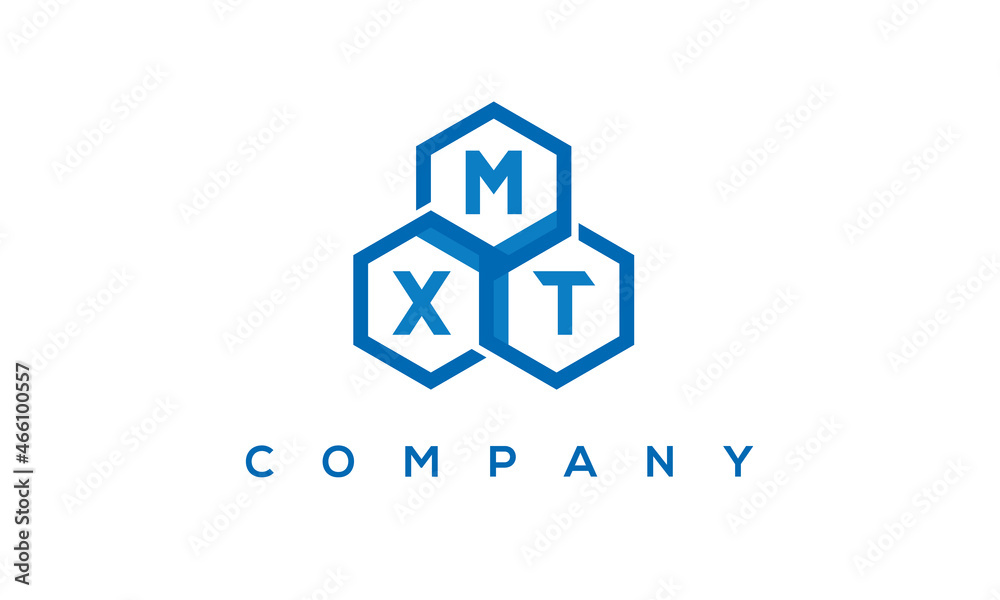 MXT letters design logo with three polygon hexagon logo vector template