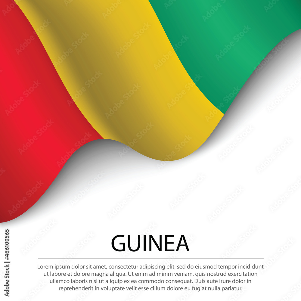Obraz premium Waving flag of Guinea on white background. Banner or ribbon template for independence day