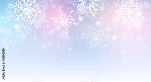 Christmas background with snowflakes, purple blue winter snow background, vector illustration.