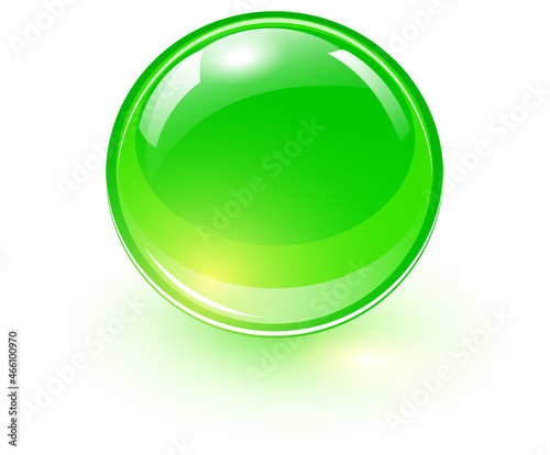 Green glass ball, 3D shiny and lustrous sphere icon, vector illustration.