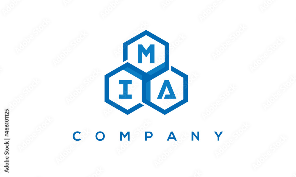 MIA letters design logo with three polygon hexagon logo vector template