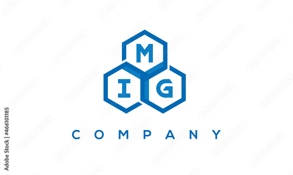 MIG letters design logo with three polygon hexagon logo vector template