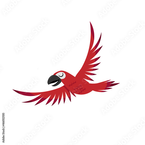 Vector flat red ara macaw parrot in fly